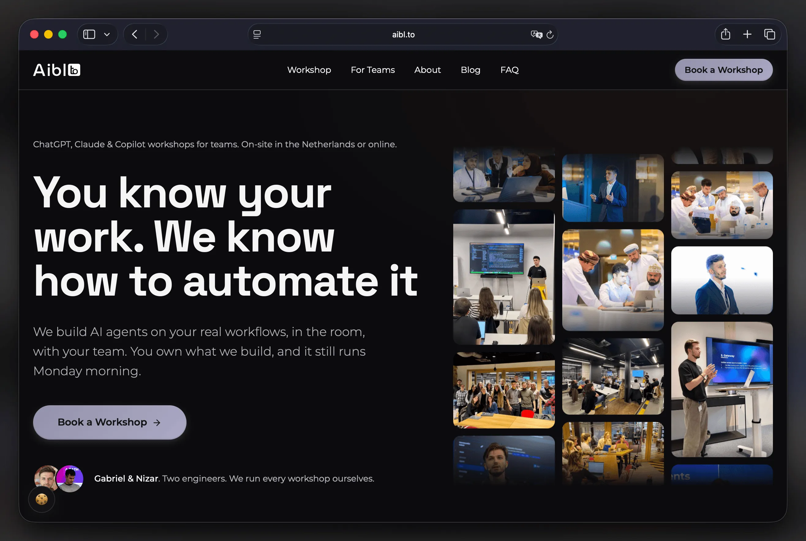 Aibl.to website banner, You know your work. We know how to automate it.