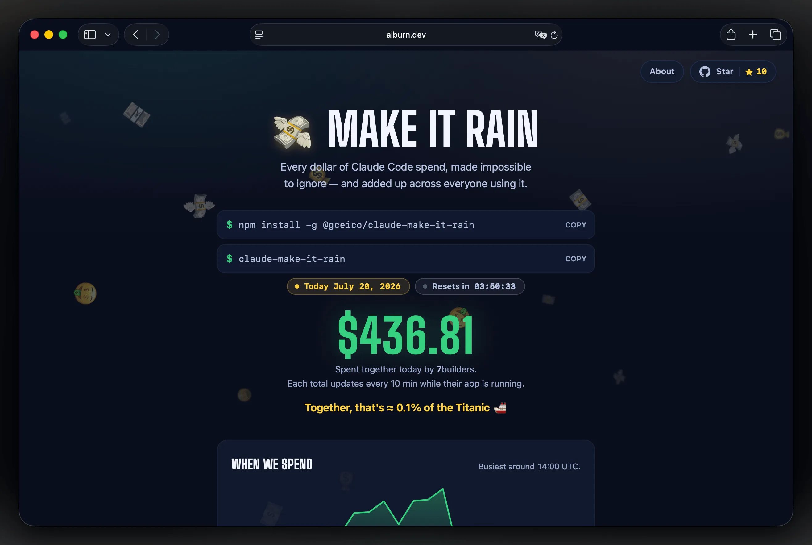 claude-make-it-rain, Claude Code spend tracker for your menu bar